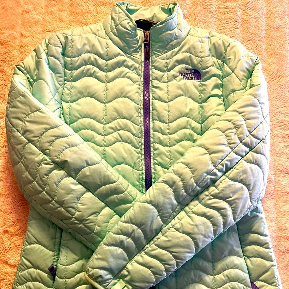 Women’s North Face mint green/purple coat